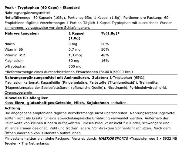 PEAK Tryptophan - 60 Kapseln