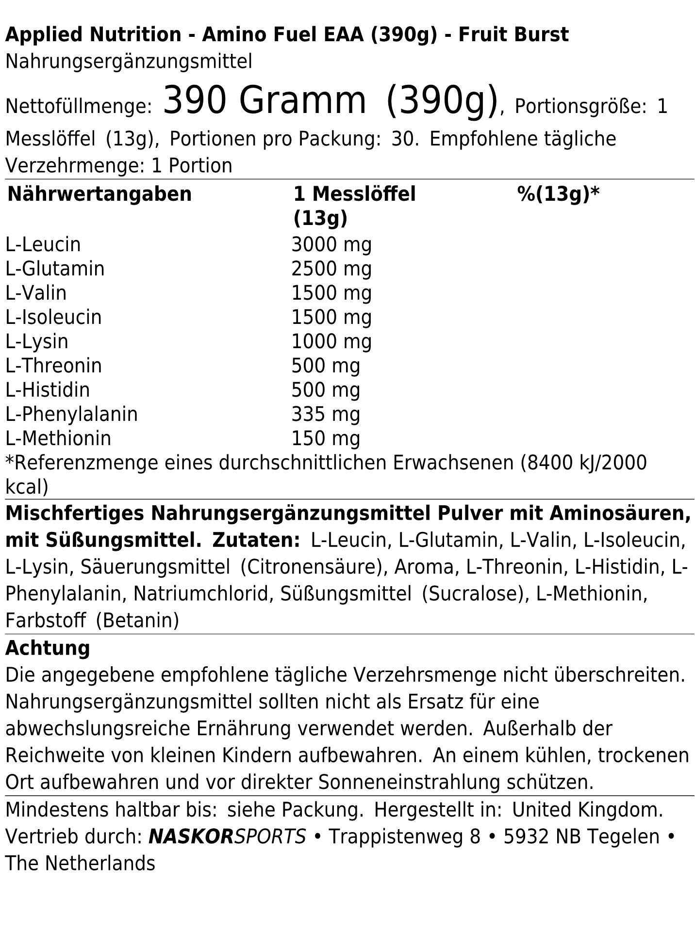 APPLIED NUTRITION Amino Fuel EAA - 390g Dose (30 Port.)