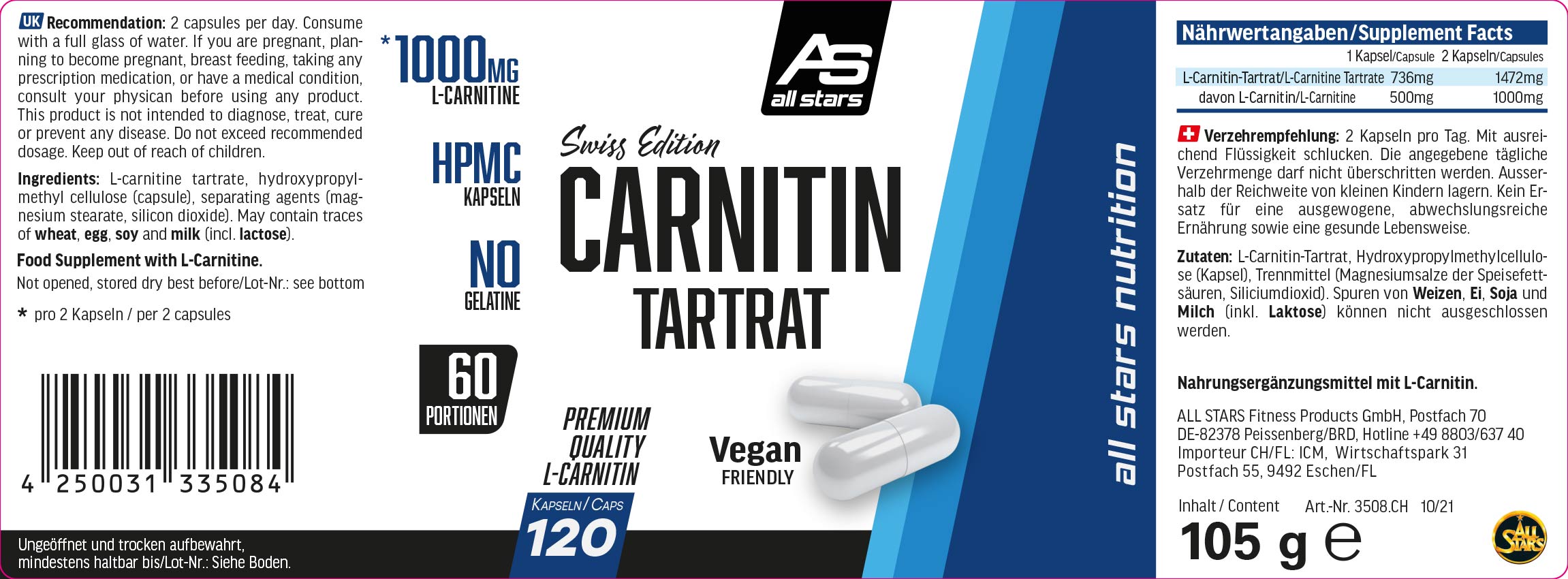 ALL STARS L-Carnitin - 120 Vegan Caps (60 Port.)