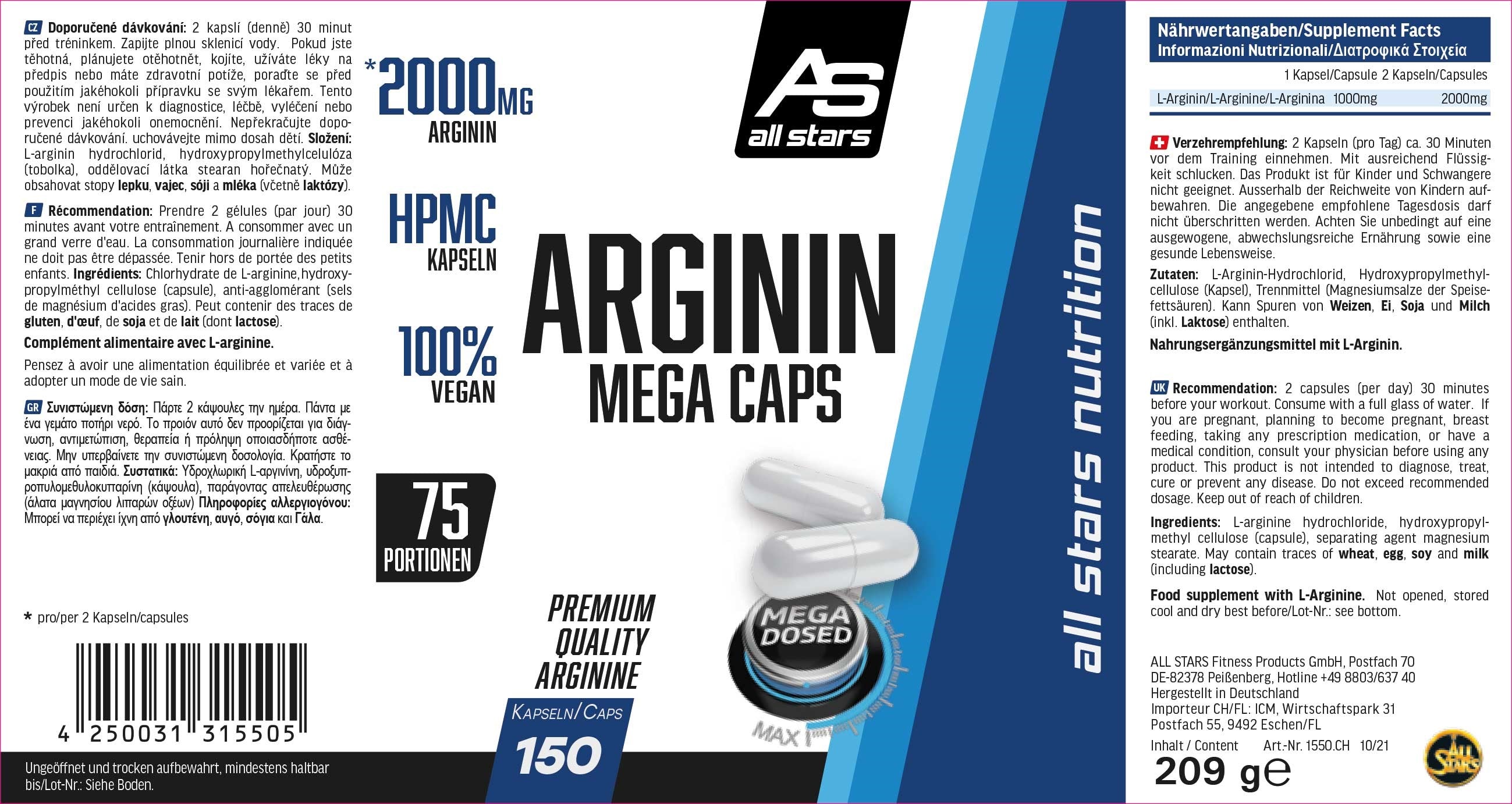 ALL STARS ARGININ MEGA CAPS - 150 KAPSELN