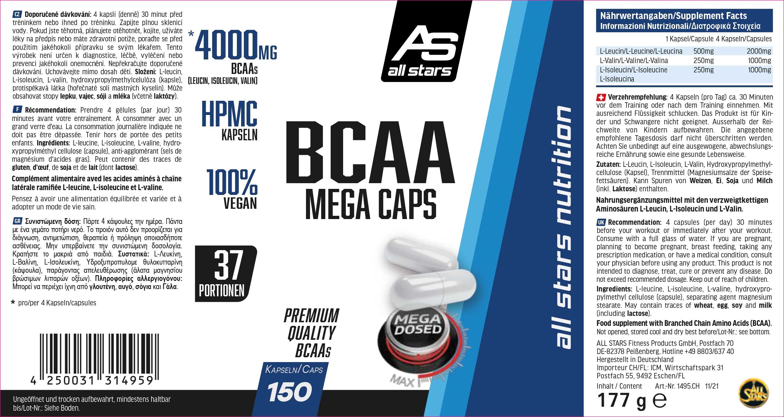 ALL STARS BCAA Mega Caps - 150 Kapseln