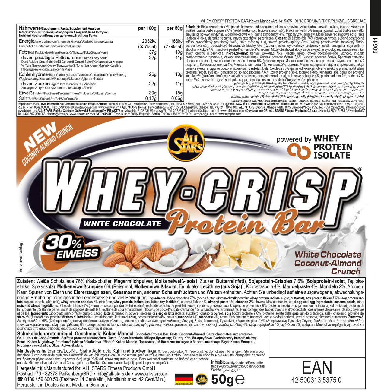 ALL STARS Whey Crisp Protein Bar - 25x50g