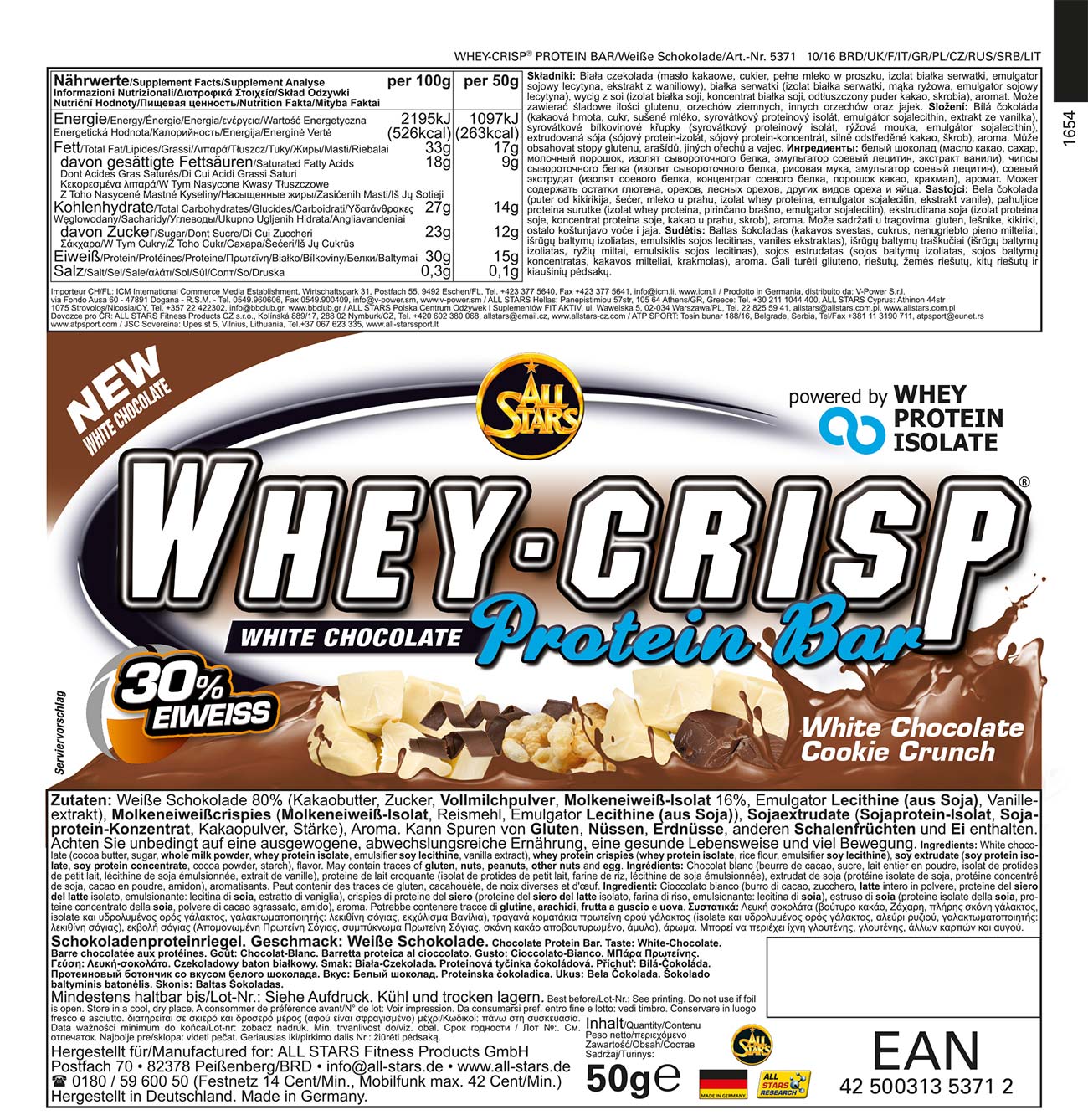 ALL STARS Whey Crisp Protein Bar - 25x50g