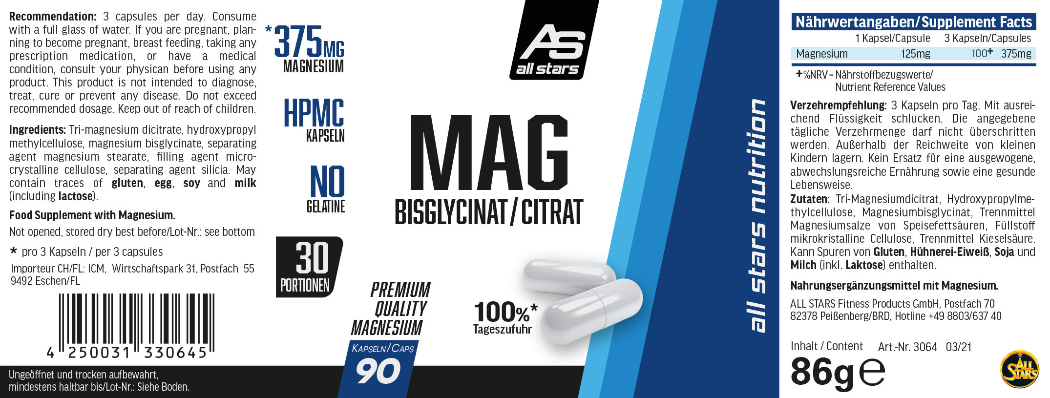 ALL STARS Mag (Magnesium) - 90 Caps (30 Port.)