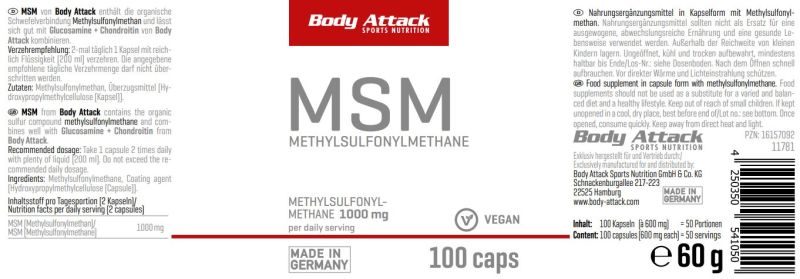 BODY ATTACK MSM - 100 Kapseln