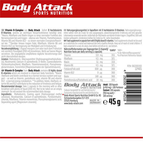 BODY ATTACK VITAMIN B COMPLEX - 100 KAPSELN