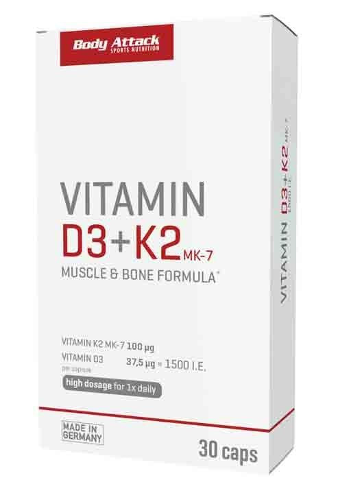 BODY ATTACK Vitamin D3+K2 - 30 Kapseln