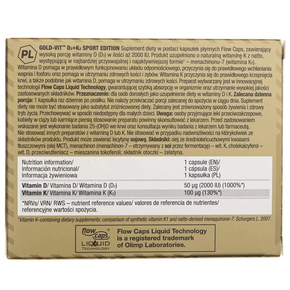 OLIMP Gold-Vit D3+K2 Sport Edition - 60 Kapseln